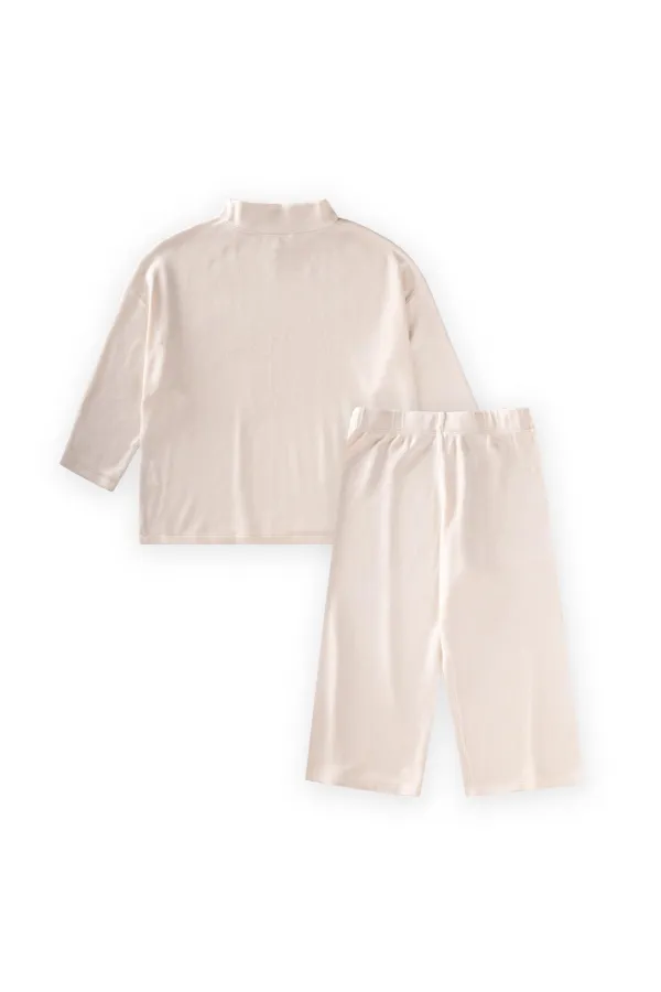 Yumuşak Dökümlü Oversize Bambu Takım 3-10 Yaş Ekru