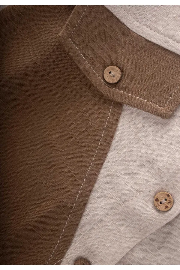Chemise en lin bicolore 2-7 ans Naturel-Caramel