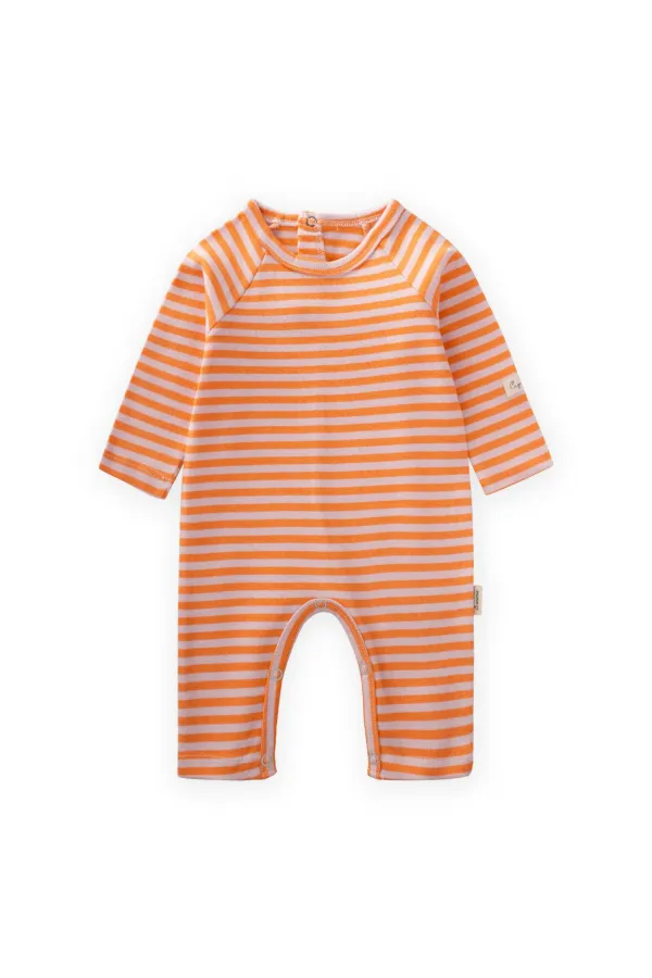 Çizgili Triko Tulum 0-3 Yaş Pudra Şeftali