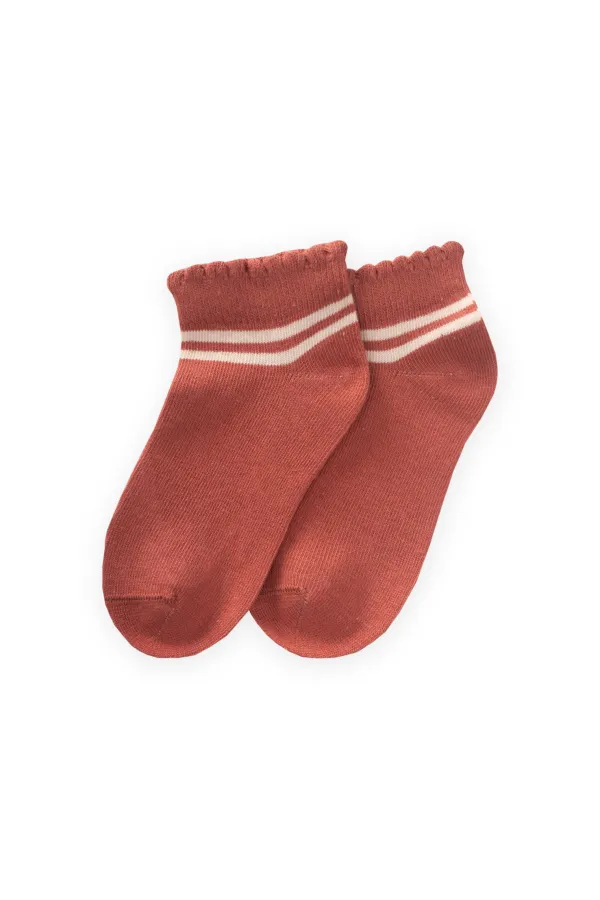 Çemberli Güpürlü Çocuk Patik Çorabı 5-12 Yaş Kiremit