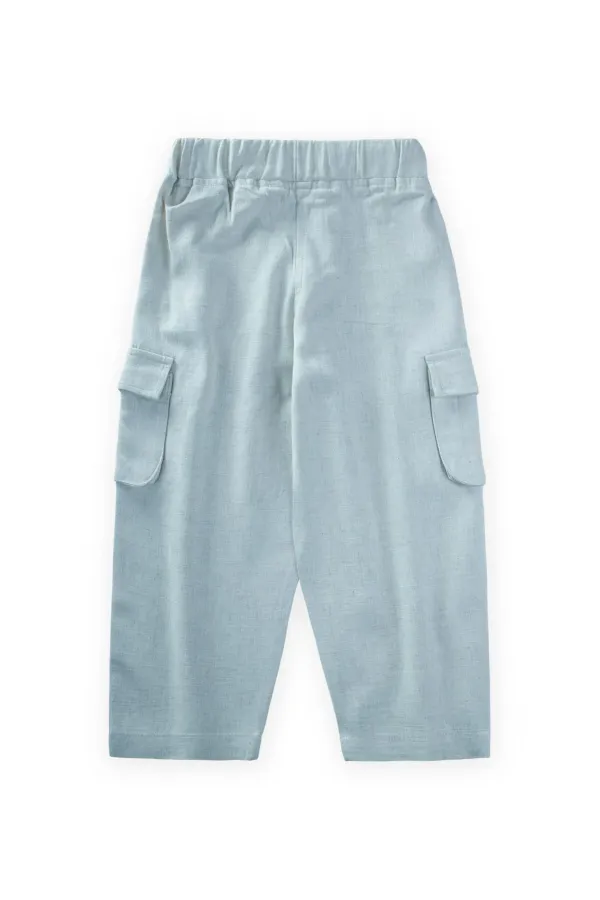 Çift Körük Cepli Keten Pantolon 2-7 Yaş Mavi