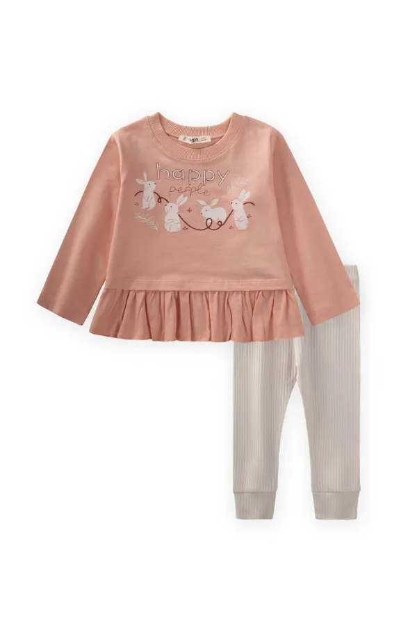 Ensemble jupe imprimée lapin et collants à volants pour enfants de 1 à 6 ans