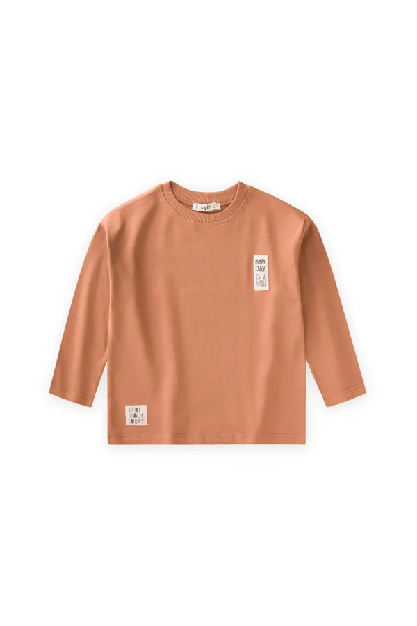 Detailed Label Seasonal T-Shirt 2-10 Years Camel