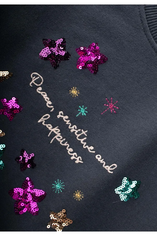 Pullu Ay Yıldız Nakışlı Sweatshirt 2-8 Yaş Antrasit