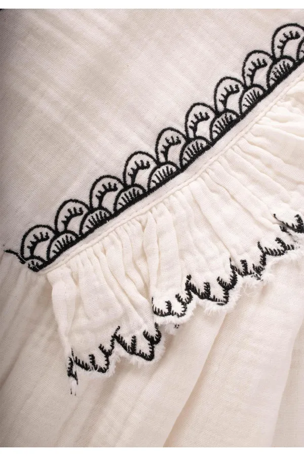 Robe de saison à volants brodés, écru, 1-8 ans