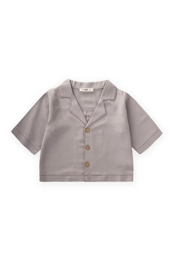 Keten Kalın Taba Dikişli Ceket 2-7 Yaş A Gri