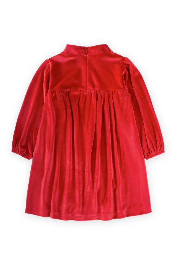 Parlak Kadife Elbise 2-8 Yaş Kırmızı