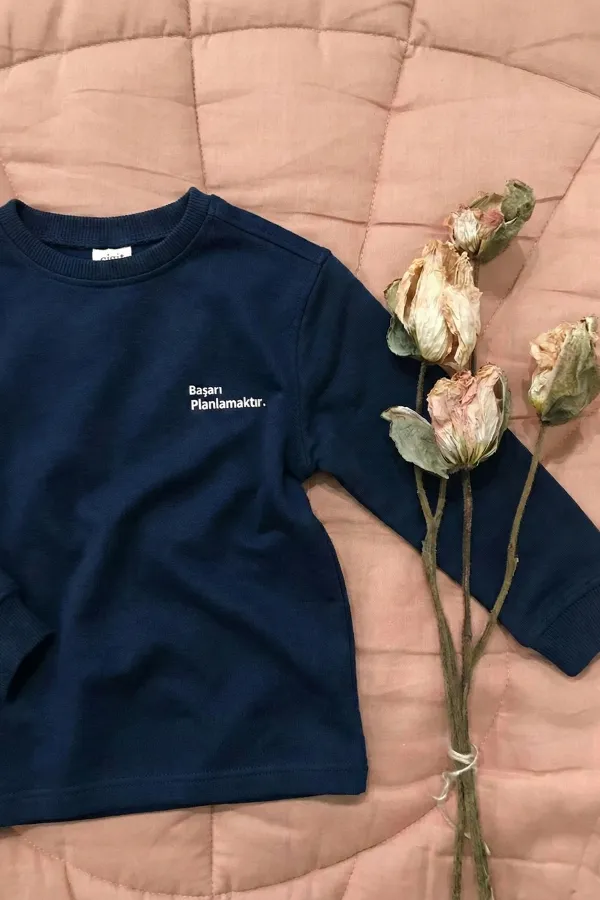 T-shirt à manches longues en tissu épais, 4-12 ans, bleu marine