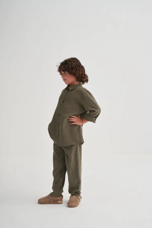 Gömlekli Tencel Takım 2-7 Yaş Haki Yeşil