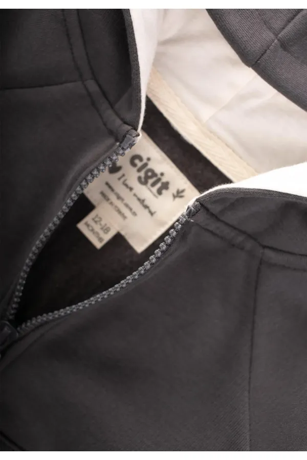 Hooded Zippered Cardigan 1-14 Years Anthracite