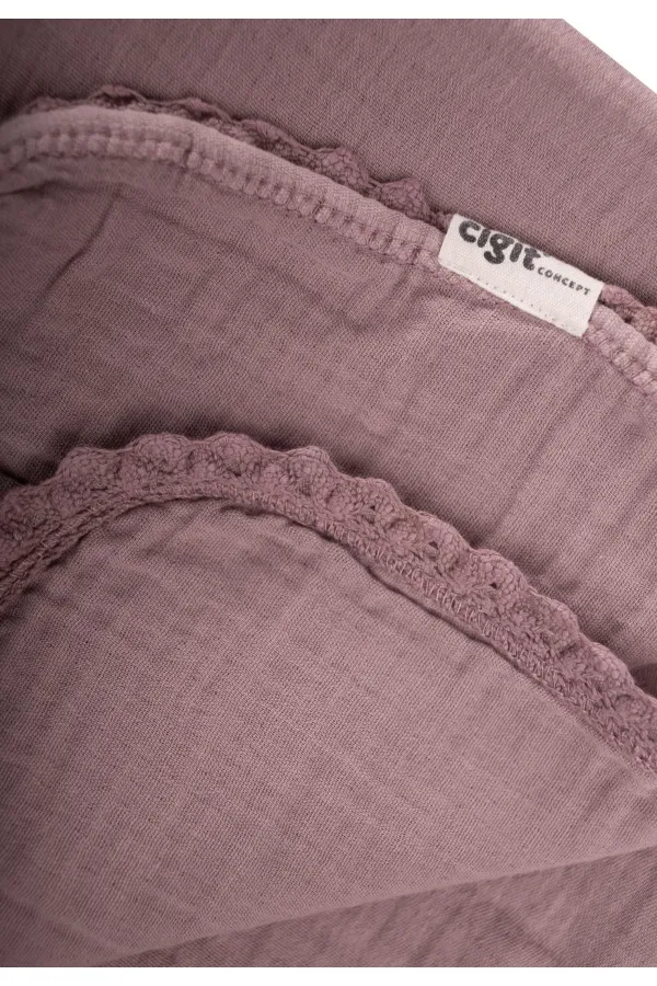 Couverture bébé en mousseline double épaisseur avec bordure à pompons, 100 x 100 cm +/- 3 cm, cuivre