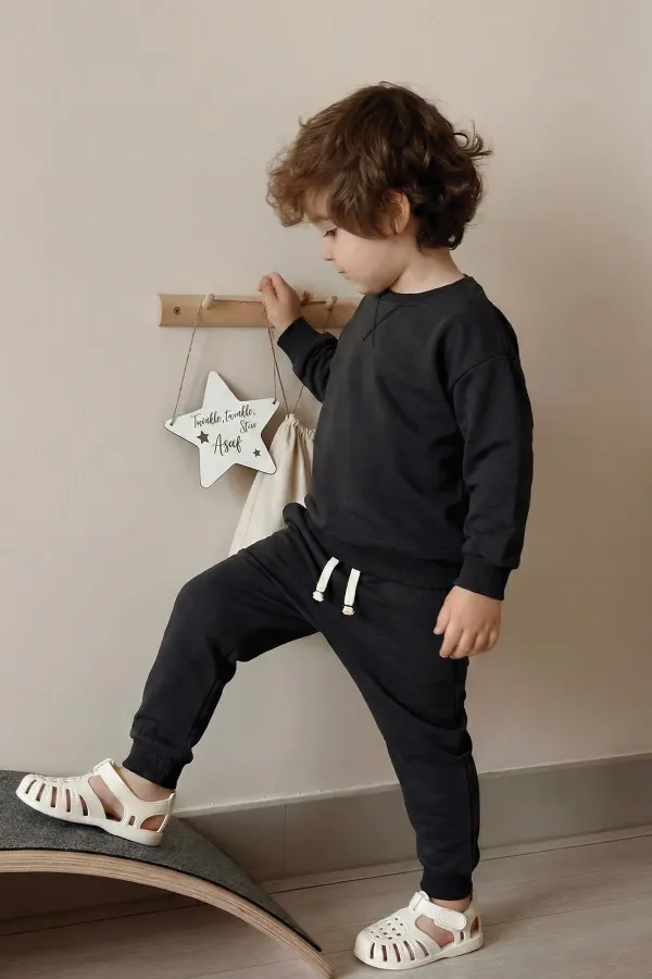 Ensemble cardigan basique et sweat-shirt à détails, noir, 3-8 ans