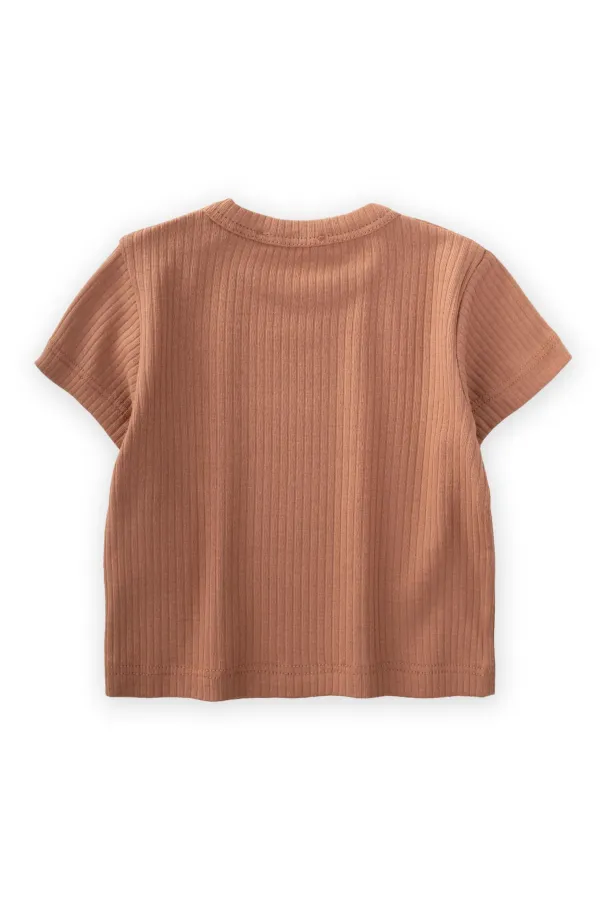 Basic Fitilli T-Shırt 0-12 Ay Kahve