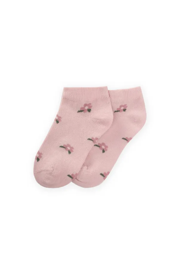 Chaussettes-chaussons à motifs floraux pour enfants de 5 à 12 ans, couleur poudre