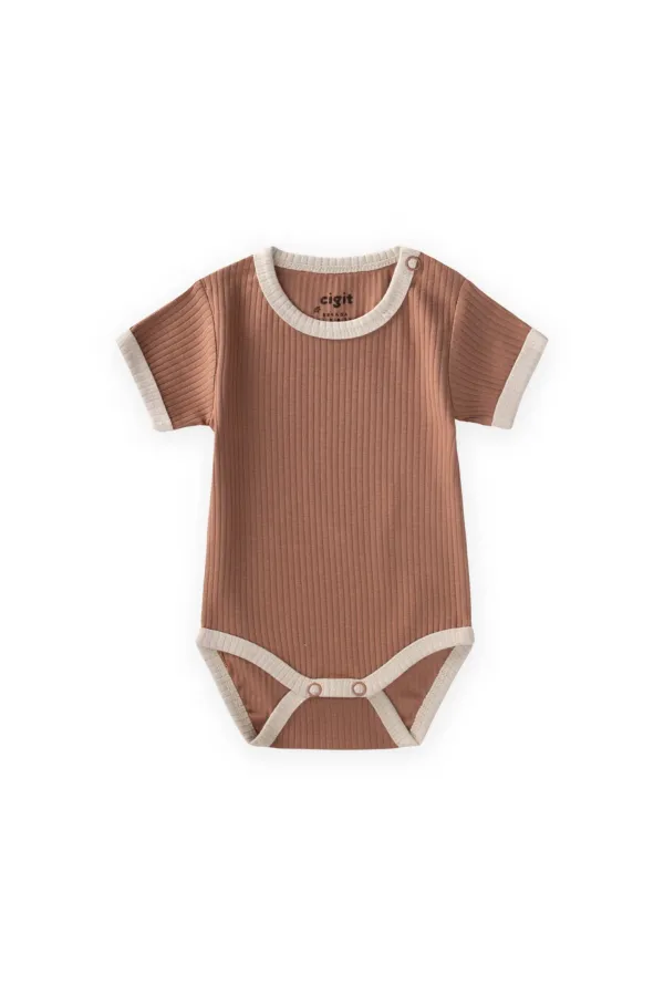 Shoulder-Cruffled Trimmed Bodysuit, 0-3 Years, Brown