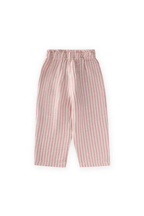 Organic Wide-Fit Muslin Trousers with Ruffled Waistband, Ages 1-10, Fuchsia, Double Striped Organic Wide-Fit Muslin Trousers with Ruffled Waistband, Ages 1-10, Fuchsia, Double Striped