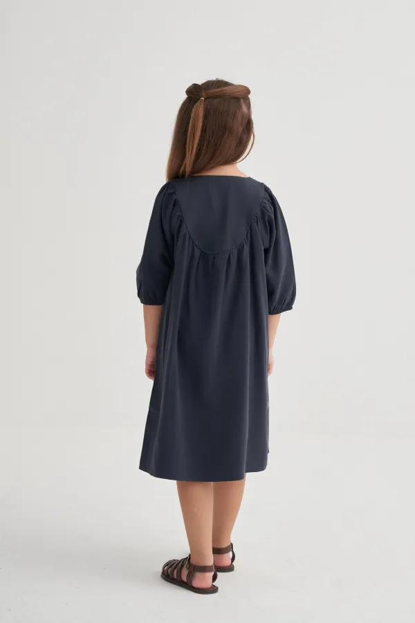 Tencel Robalı Elbise 2-7 Yaş Lacivert