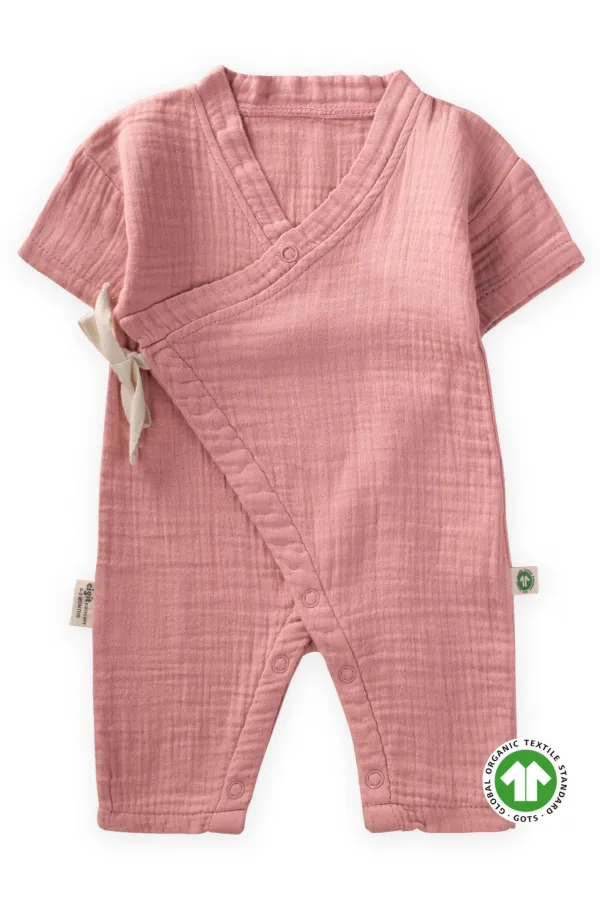 Salopette croisée en mousseline bio 0-9 mois corail