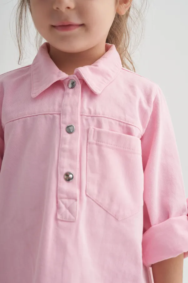 Robe en gabardine teinte rose pour enfants de 2 à 7 ans