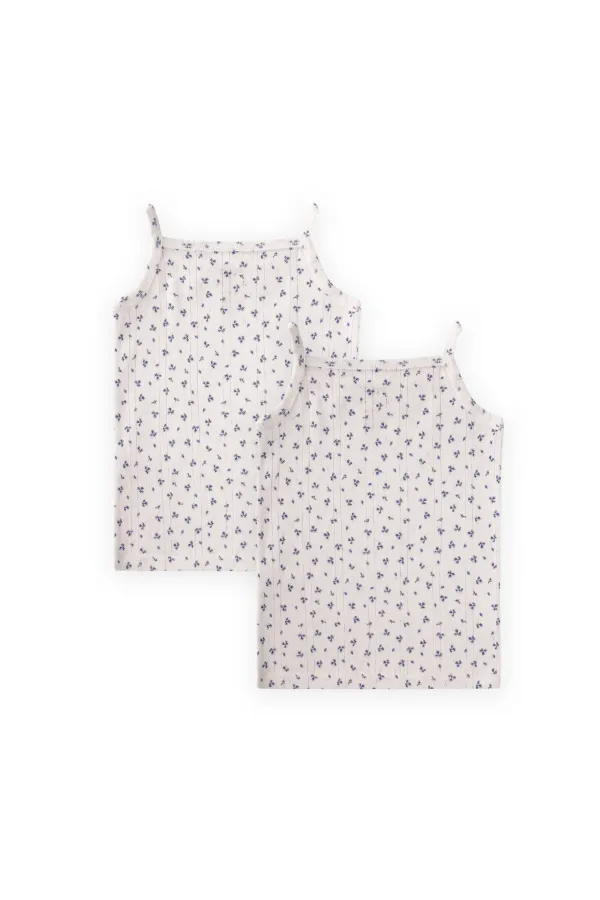 Two-Piece Strappy Girls' Tank Top, Ages 2-11, Off-White and Navy Floral