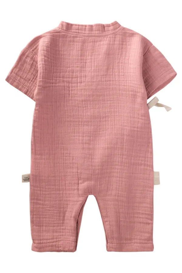Salopette croisée en mousseline bio 0-9 mois corail