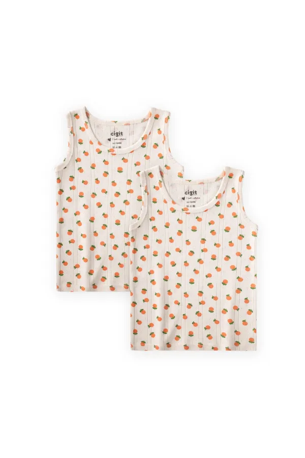 Two-Piece Wide-Strap Tank Top, Ages 2-11, Orange Pattern