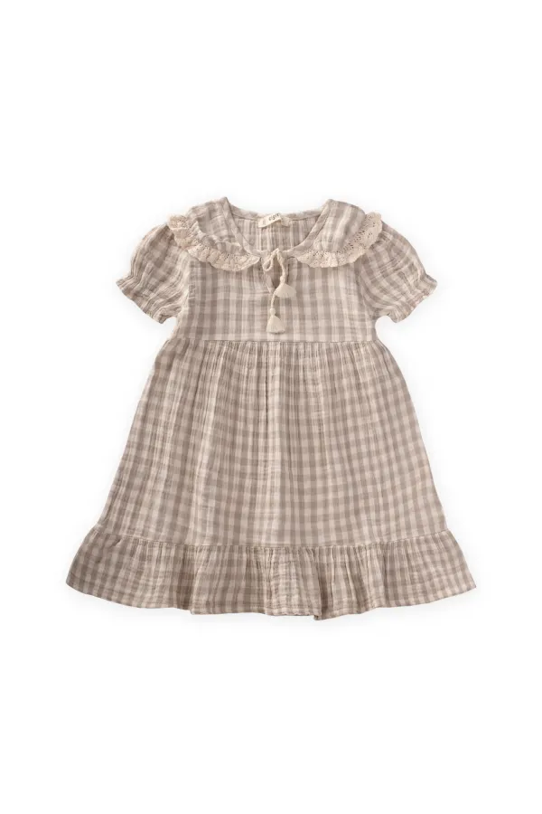 Robe à col à carreaux Peti, 2-10 ans, couleur vison