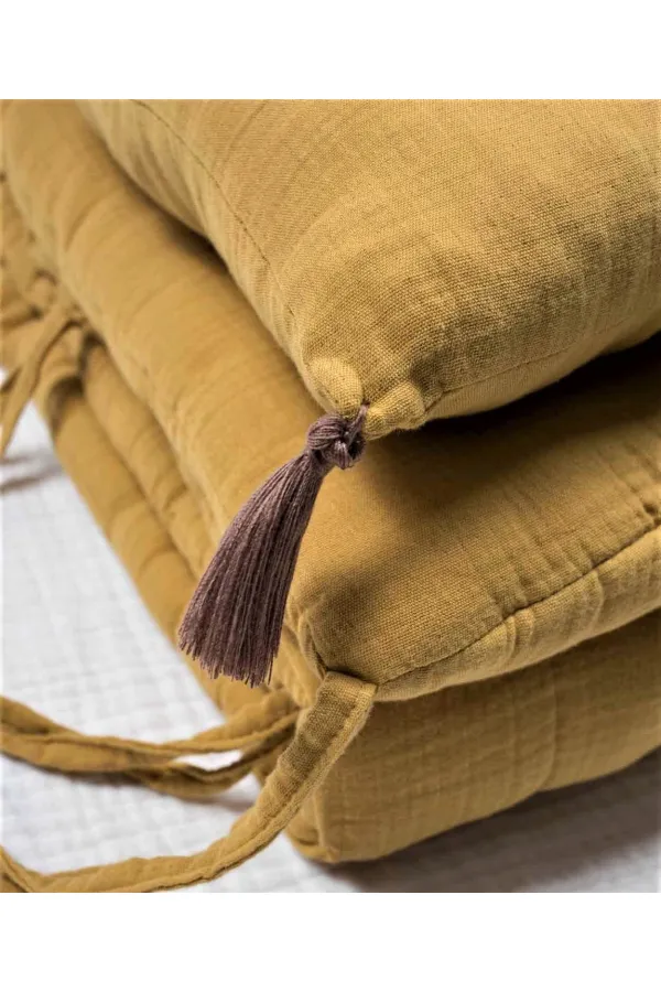Müslin Bebek Yatak Koruma Yastık Seti (Yıkanmıştır) 32X180 cm +/- 2 cm Hardal Sarı