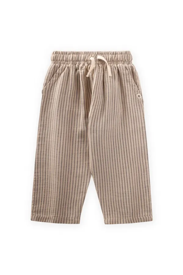 Müslin Pantolon 1-10 Yaş Bej İnce Çizgili