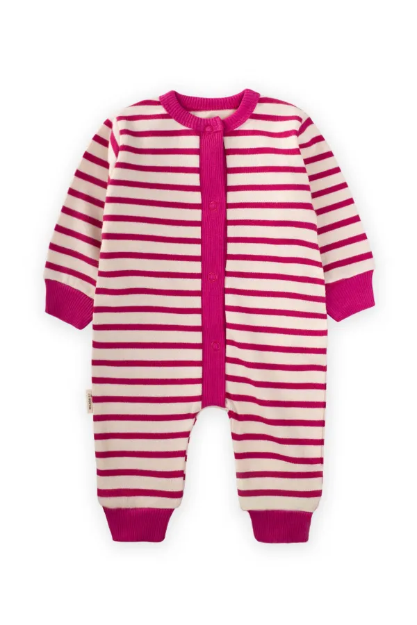 Salopette rayée en maille fuchsia pour bébé de 0 à 3 ans