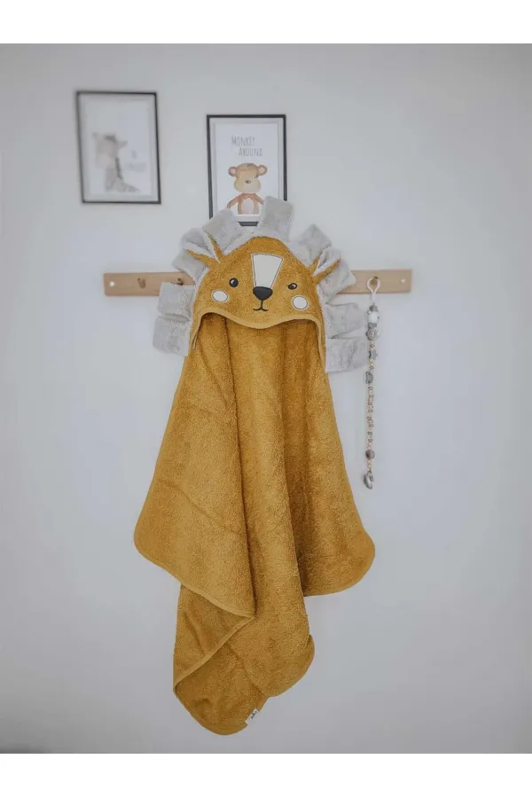 Aslan Figürlü Bebek Havlu 75x75 cm Hardal Sarı