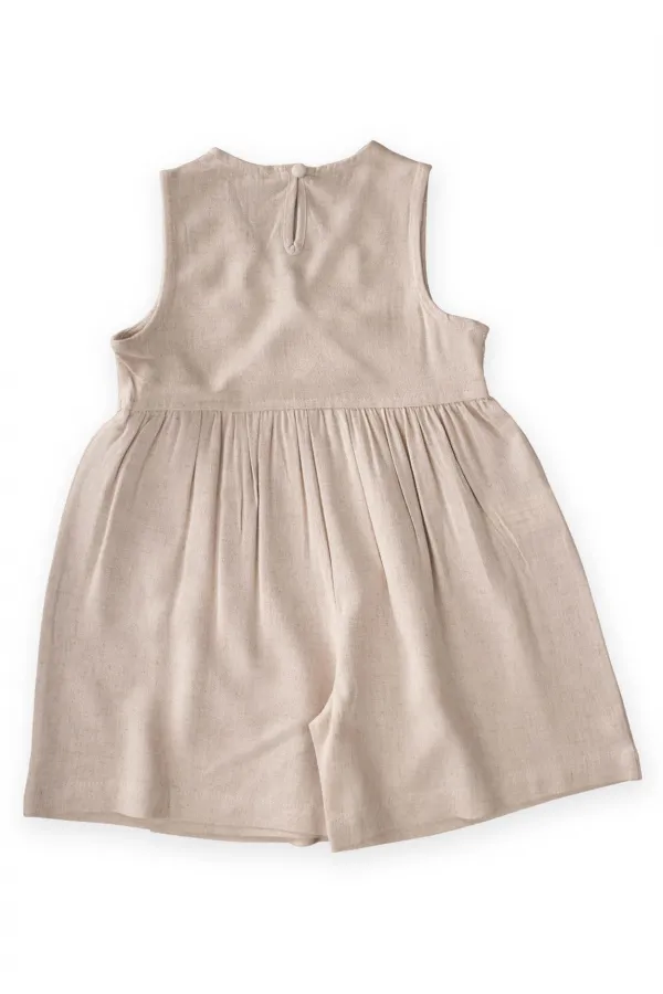 Keten Sarh Anvelop Elbise 2-7 Yaş Naturel