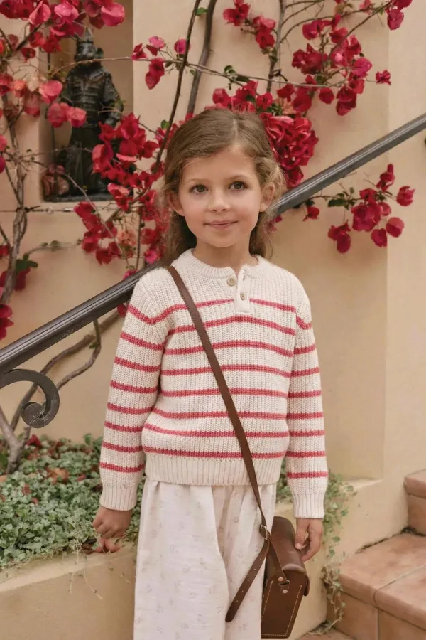 Striped Knitted Sweater for 2-8 Years Old Ecru-Salmon Stripes