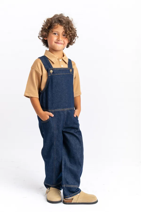 Salopette en jean avec poches latérales pour enfants de 2 à 7 ans, bleue