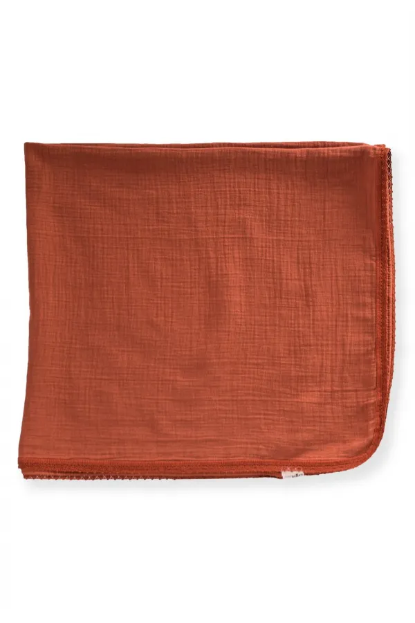 Dantel İşlemeli Tekkat Müslin Battaniye 100X100 cm +/- 3 cm Rust