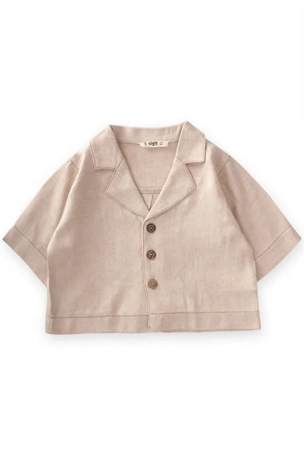 Keten Kalın Taba Dikişli Ceket 2-7 Yaş Naturel