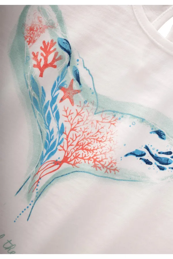 Okyanus Temalı T-Shırt 2-8 Yaş Kırık Beyaz