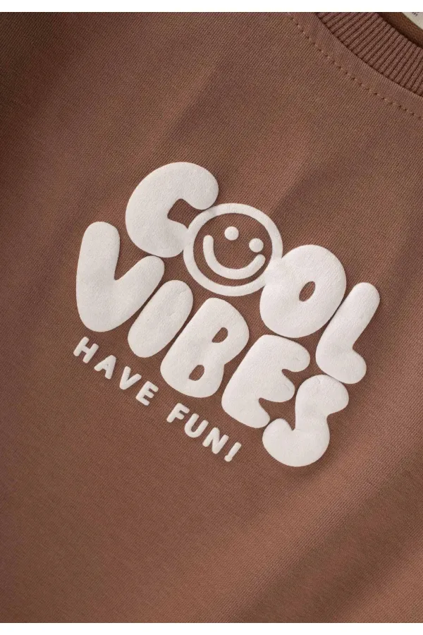 Ensemble imprimé Cool Vibes pour enfants de 2 à 7 ans, marron
