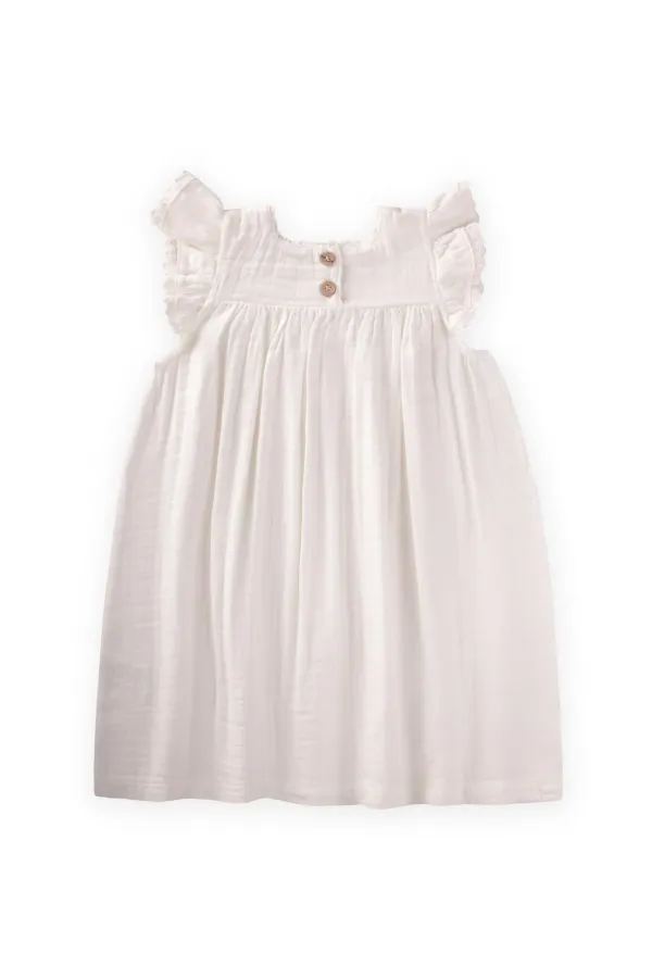 Robe en mousseline de coton biologique brodée, 2-8 ans, écru