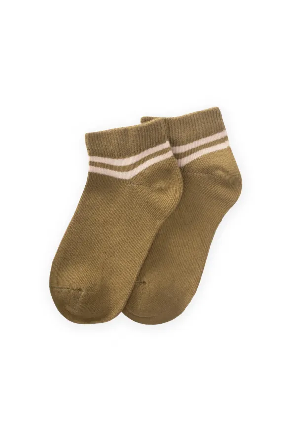 Chaussettes bottines rayées brutes pour enfants de 5 à 12 ans, vert pétrole