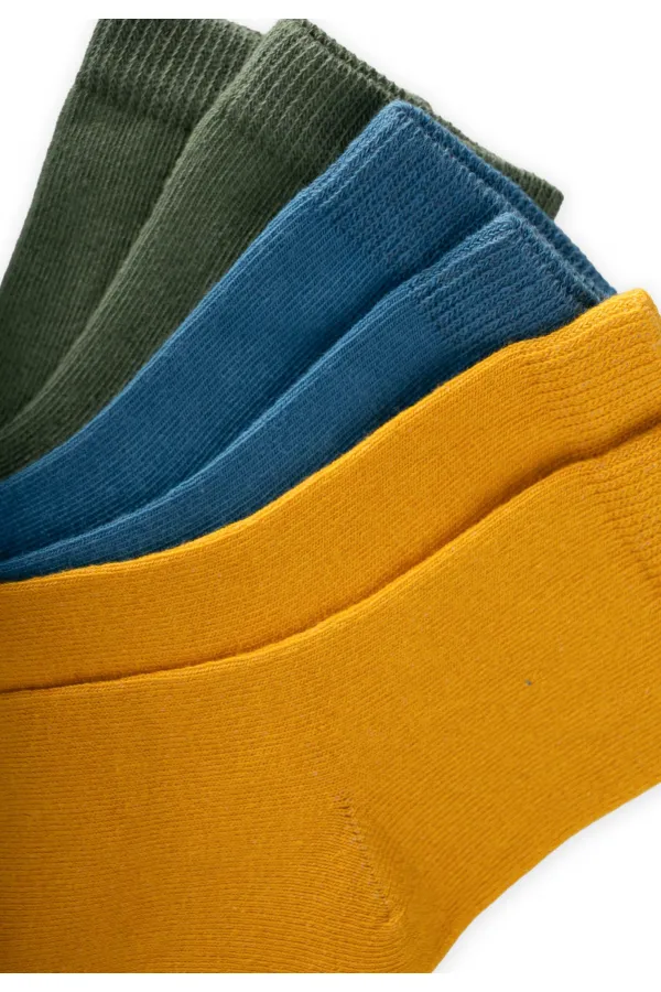 Lot de trois paires de chaussettes pour enfants (3-10 ans) : moutarde, indigo, kaki