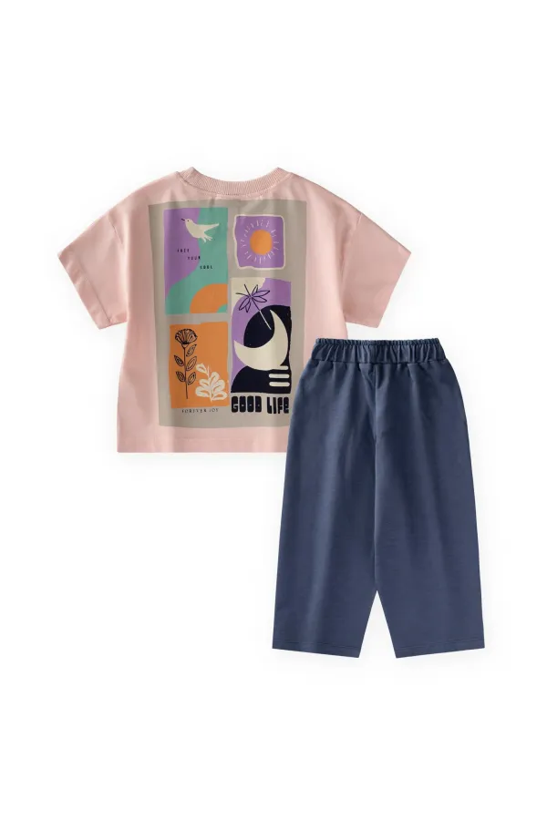 Yüksek Bel Pantolonlu Takım 2-10 Yaş Pudra Pembe