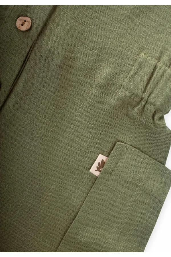 Salopette courte en lin kaki avec poches latérales pour enfants de 2 à 7 ans