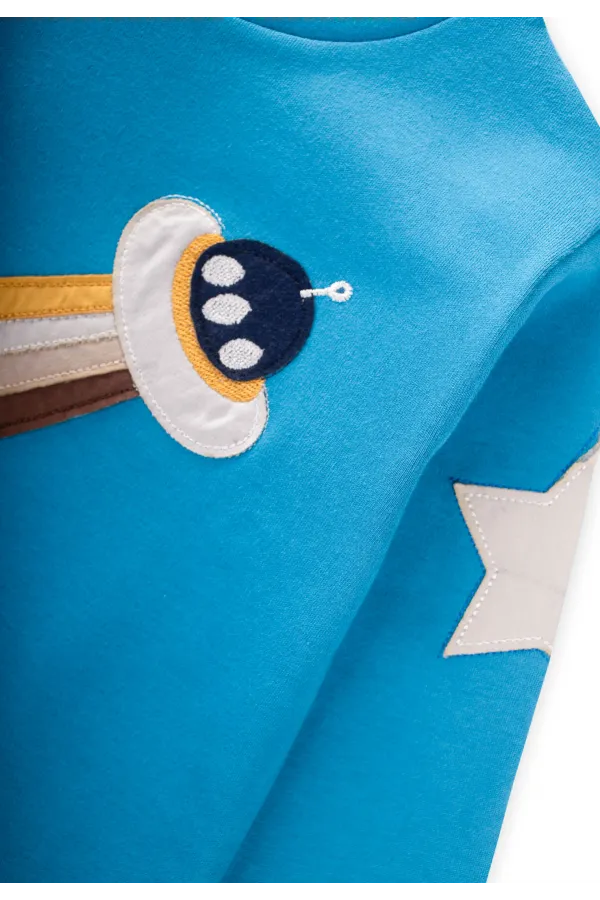 Uzay Aracı Aplikeli Pijama Takım 2-8 Yaş Mavi