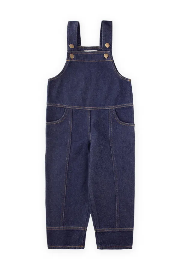 Salopette en jean avec poches latérales pour enfants de 2 à 7 ans, bleue