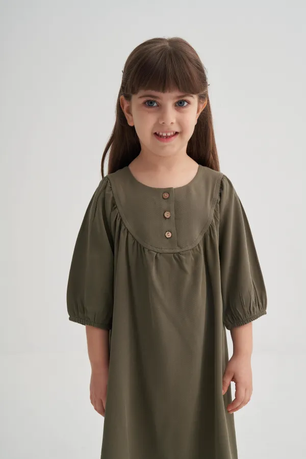 Tencel Robalı Elbise 2-7 Yaş Haki Yeşil