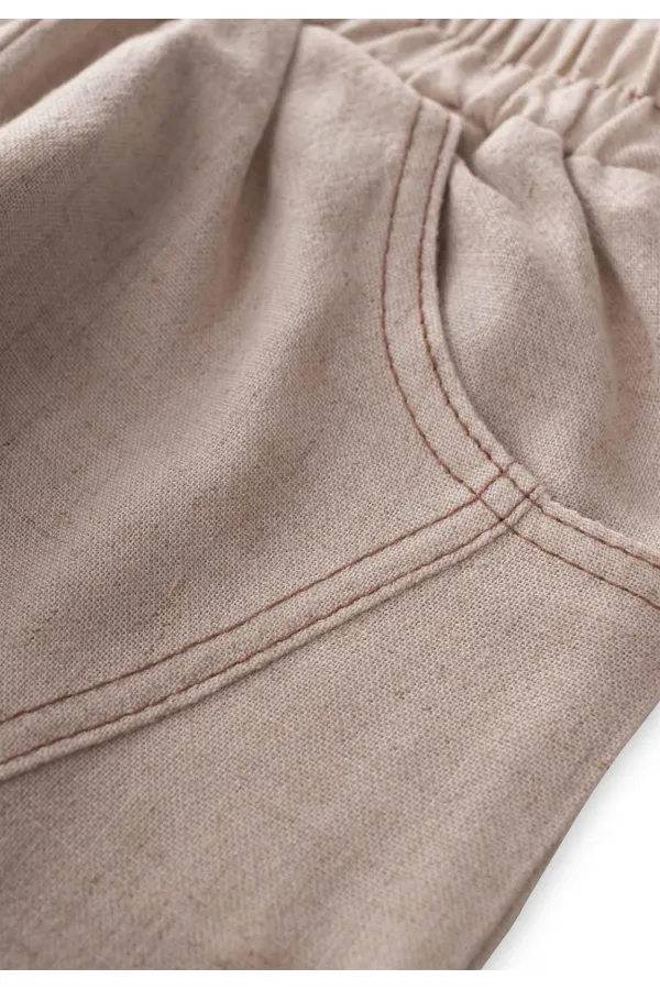 Dizi Kapaklı Keten Pantolon 2-7 Yaş Naturel