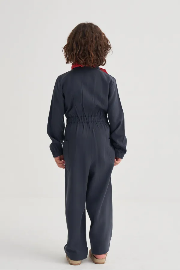 Tencel Önü Fermuarlı Tulum 2-7 Yaş Lacivert