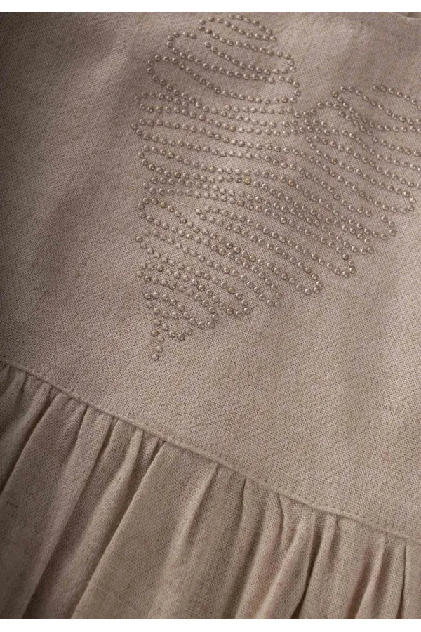 Robe en lin à motif cœur et pierre, naturelle, pour enfants de 2 à 7 ans