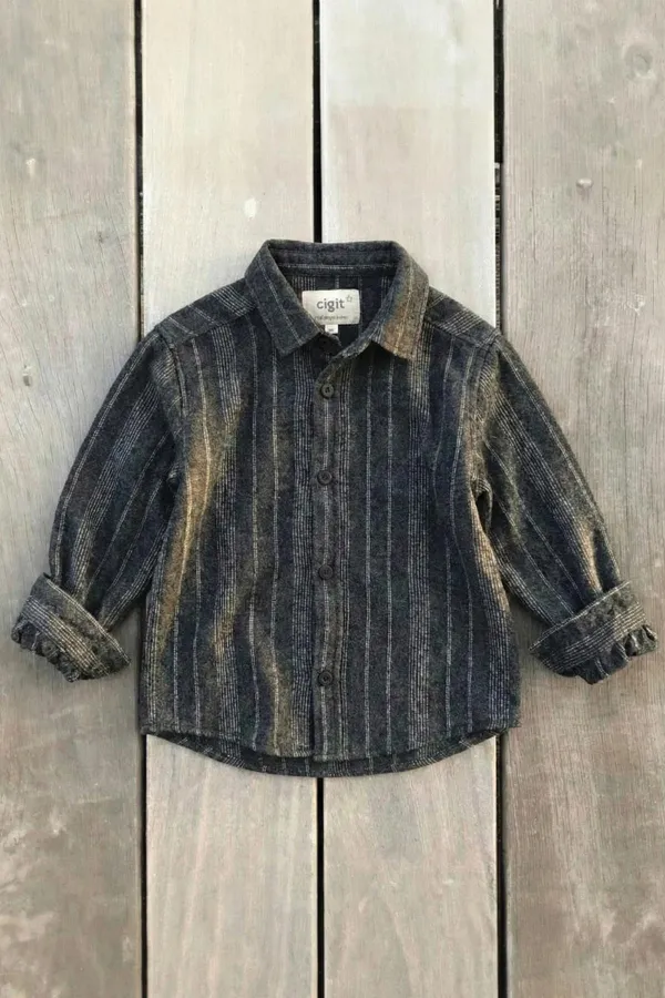 Çizgili Mevsimlik Oduncu Gömlek 2-10 Yaş Antrasit